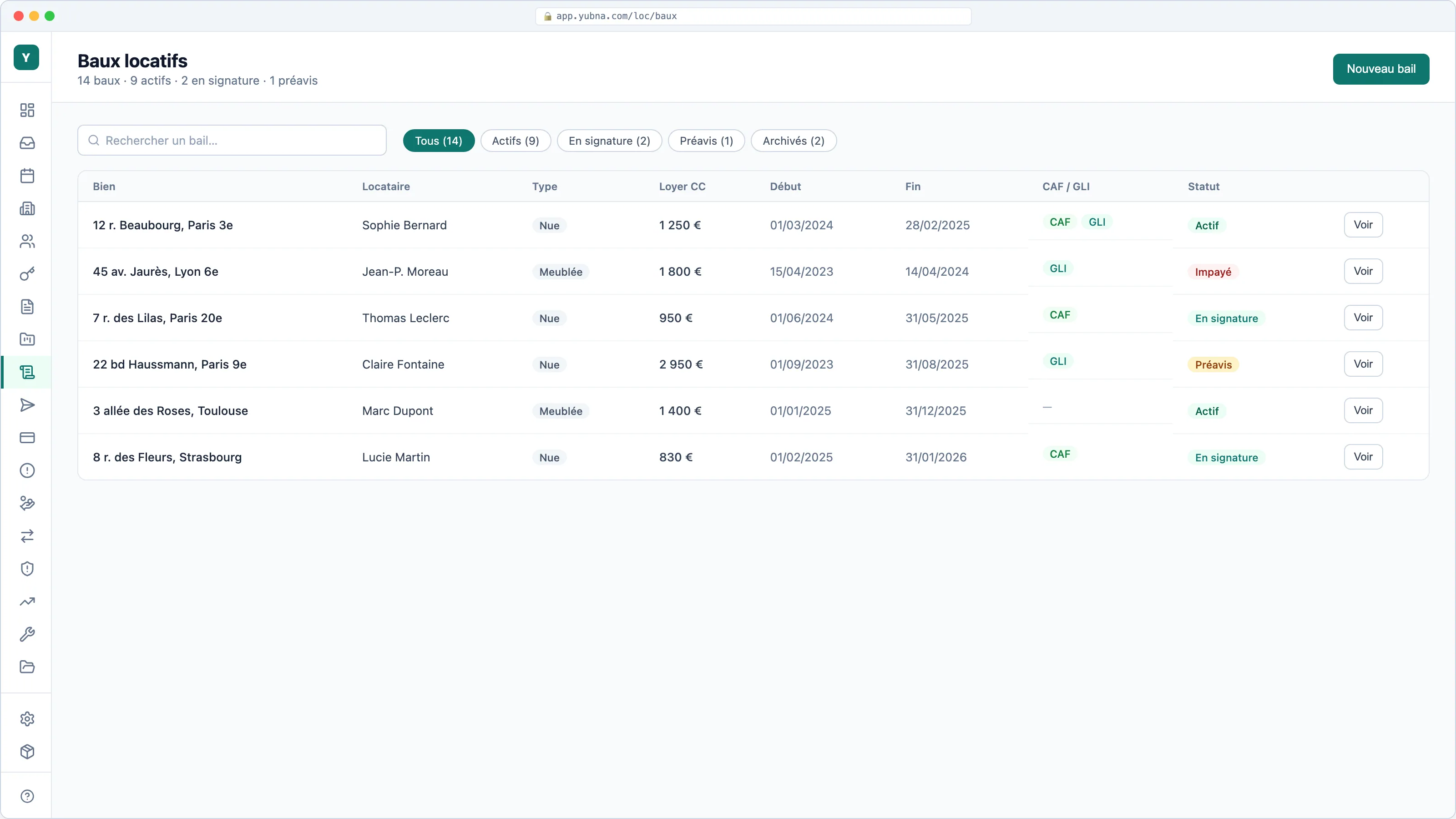 Yubna optimise Baux locatifs : Solution PropTech pour contrats, CAF, GLI, préavis et révisions IRL