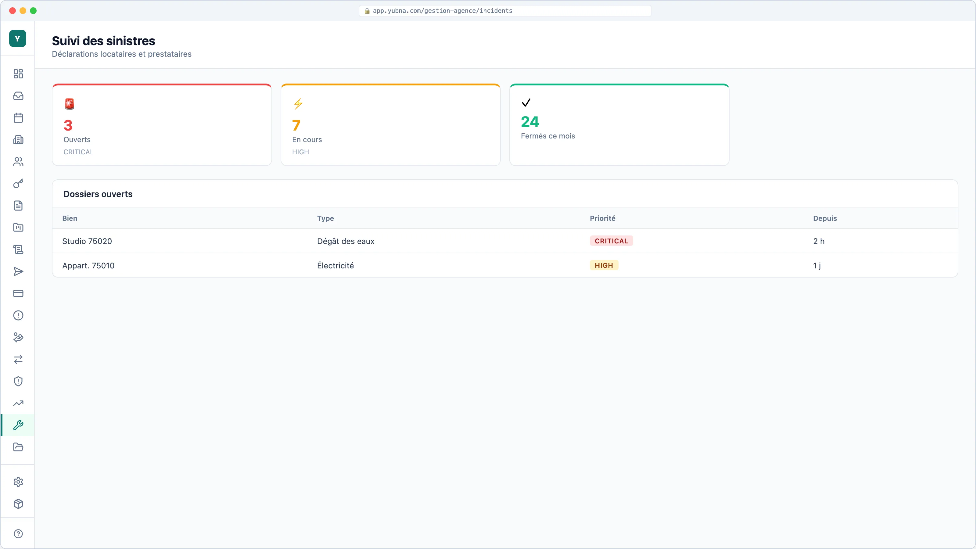 Yubna optimise Incidents & sinistres : Solution PropTech pour synthèse des déclarations et suivi des dossiers