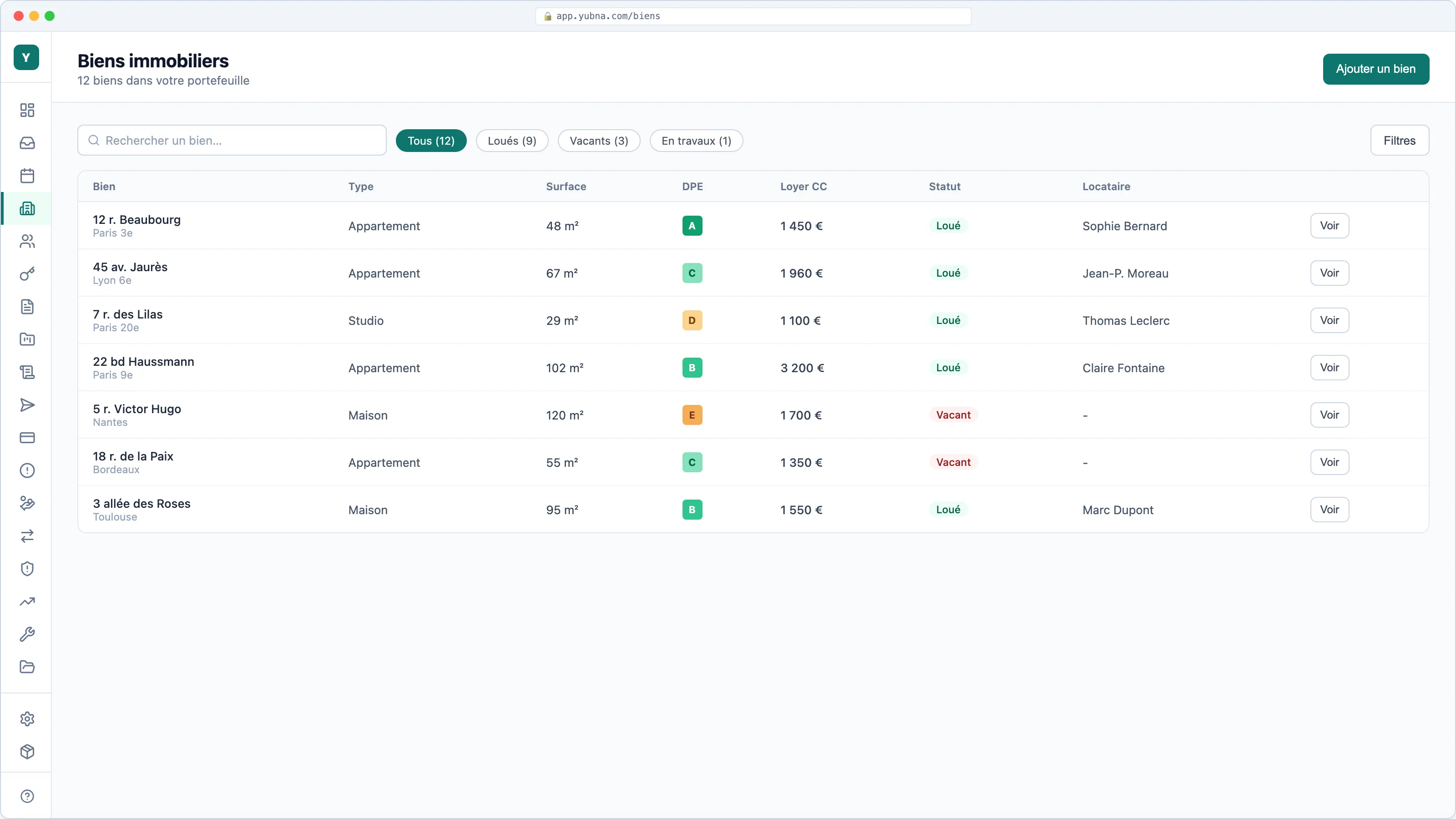 Yubna optimise Portefeuille biens : Solution PropTech pour parc immobilier, DPE et statut locatif
