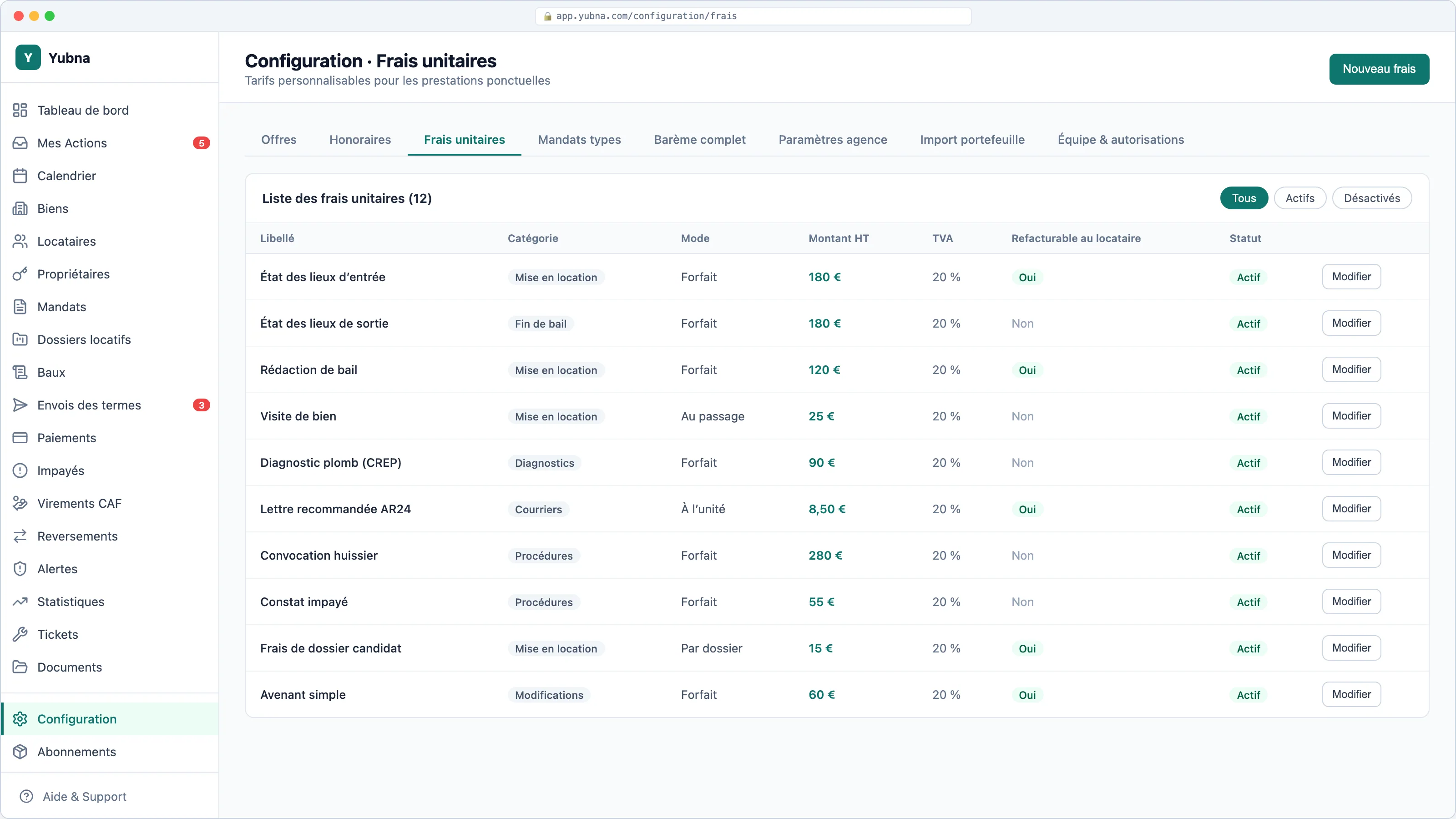 Yubna optimise Frais unitaires : Solution PropTech pour tarifs ponctuels personnalisables (états des lieux, courriers…)