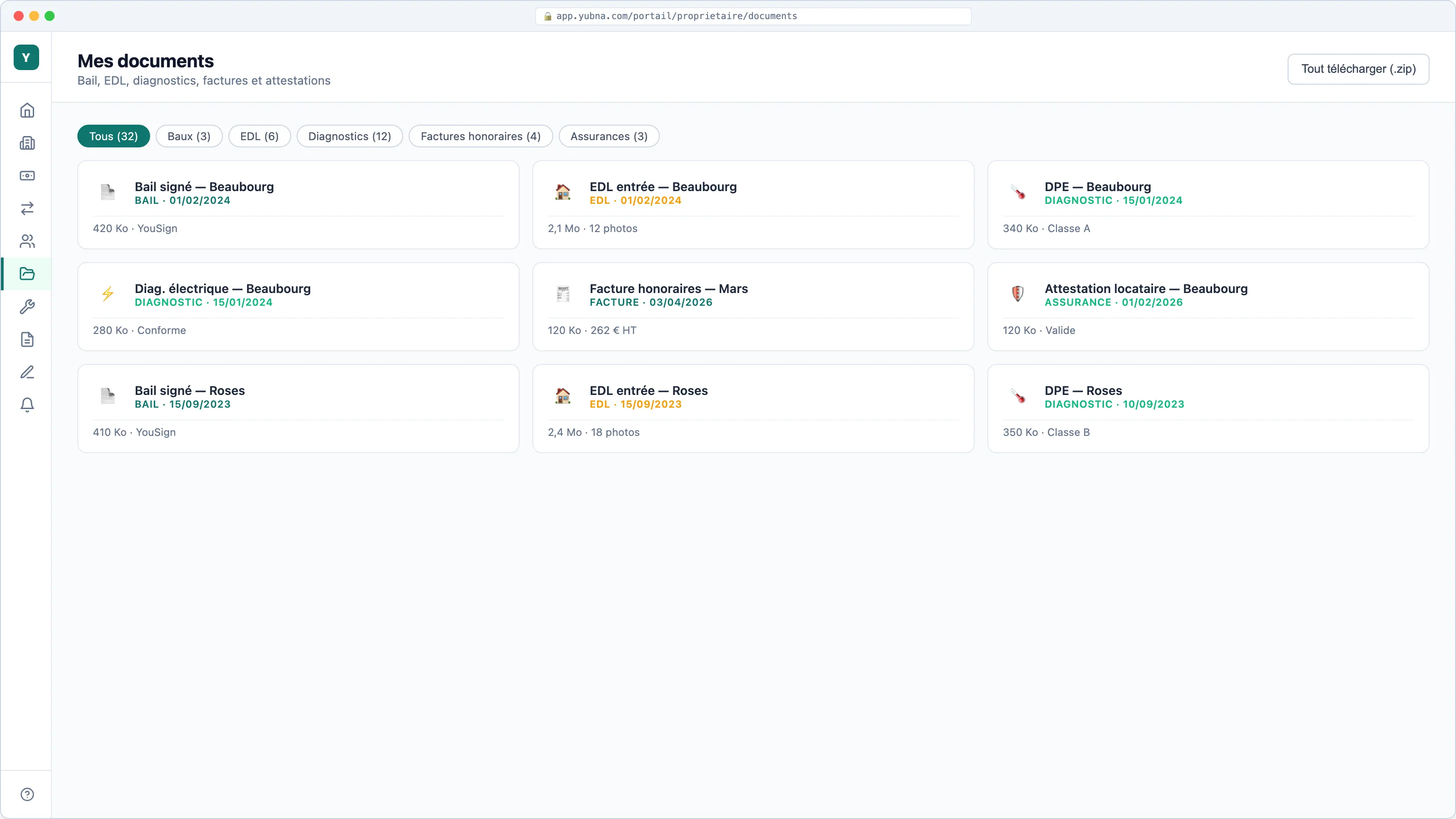 Yubna optimise Mes documents propriétaire : Solution PropTech pour bail, états des lieux, diagnostics et factures d'honoraires